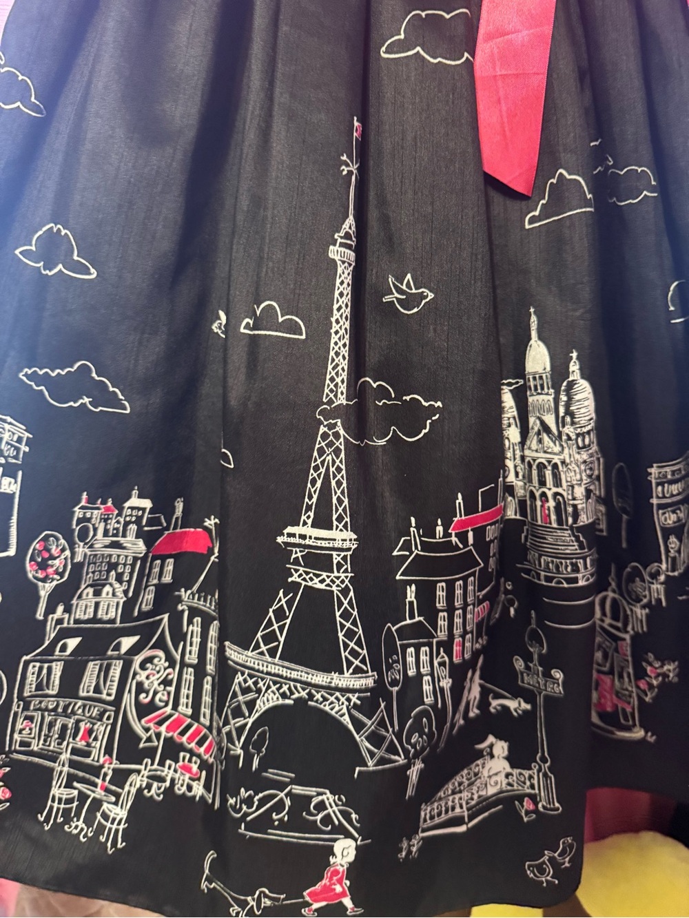 Rare Editions Black Paris Skyline Dress with Pink Sash - Picture 2 of 8